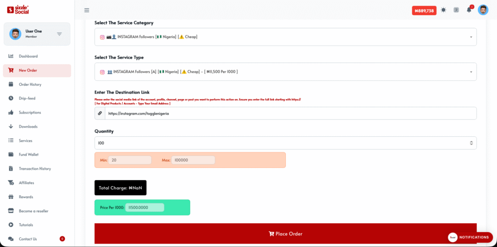 Step 4: Choose a Nigerian Follower Package and Place An Order How To Buy Real Nigerian Instagram Followers - Sizzle Nigeria Form Order Nigerian Followers Tutorial