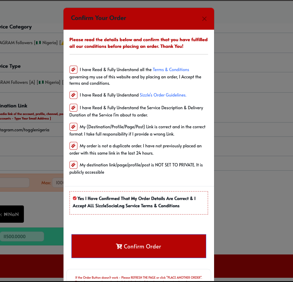 Step 4b: Choose a Nigerian Follower Package and Place An Order
