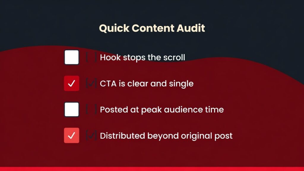 Title at top: 'Quick Content Audit.' Professional, minimal, modern design. Suitable for use as a saveable infographic on Instagram.