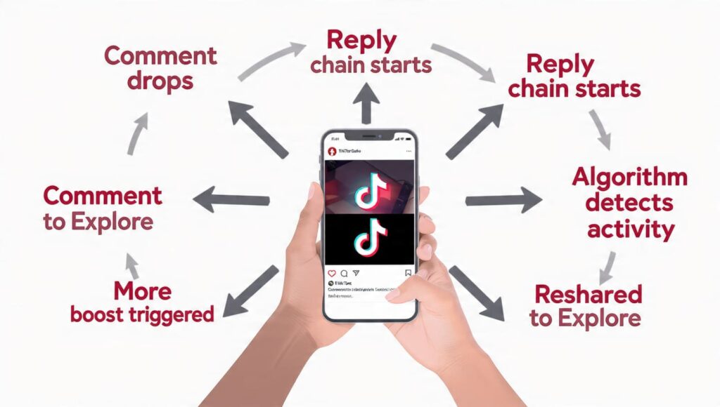 how comments trigger algorithm resharing TikTok Instagram Nigeria infographic