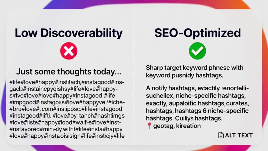 Instagram SEO and hashtags 2026 alt text keyword caption geotag strategy