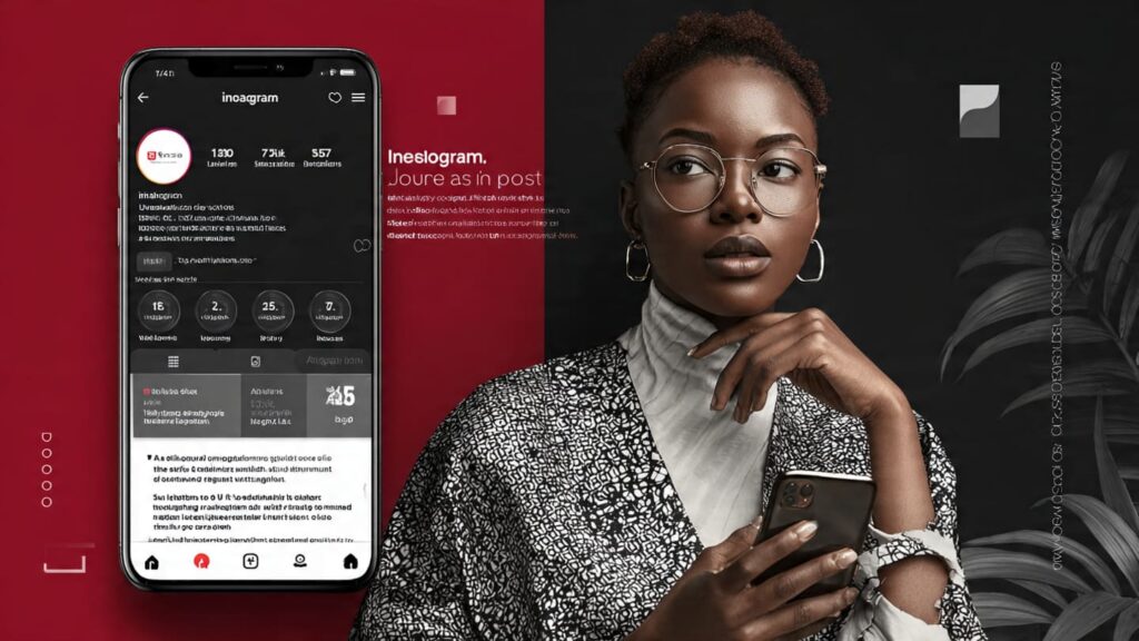 Nigerian woman researching business Instagram profile before making purchase decision