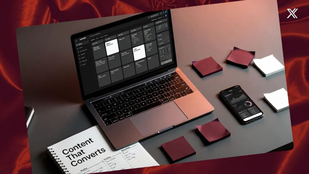Nigerian content creator at laptop planning conversion-focused social media content strategy