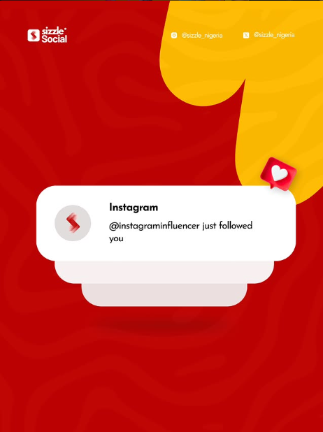 Sizzle Social red social media post showing Instagram follower notification on white card