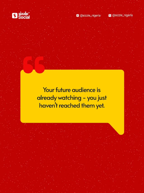 Sizzle Social red social media post with yellow speech bubble containing audience growth motivational quote