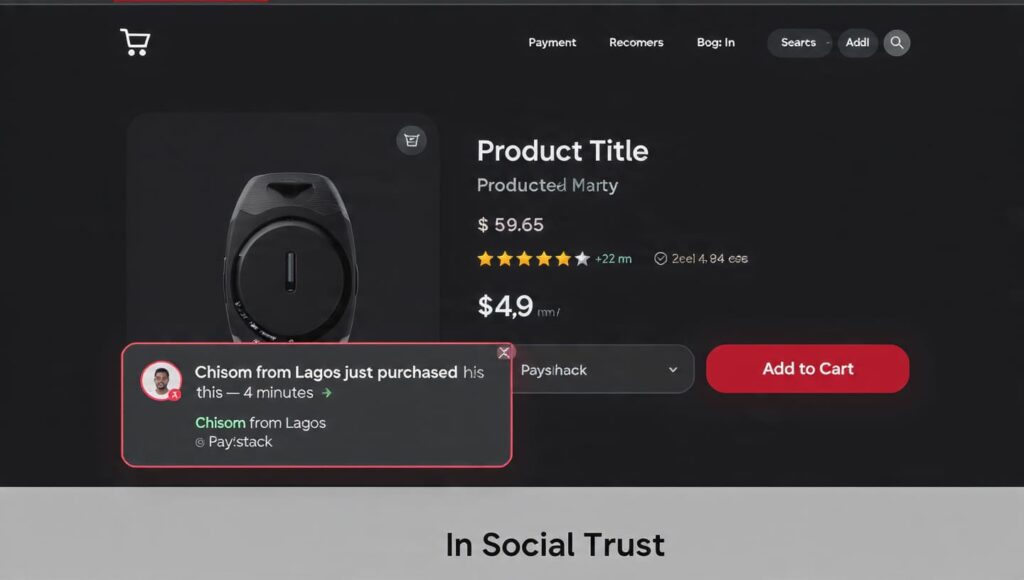 Nigerian e-commerce website checkout page displaying a live recent buyer notification popup in the bottom corner