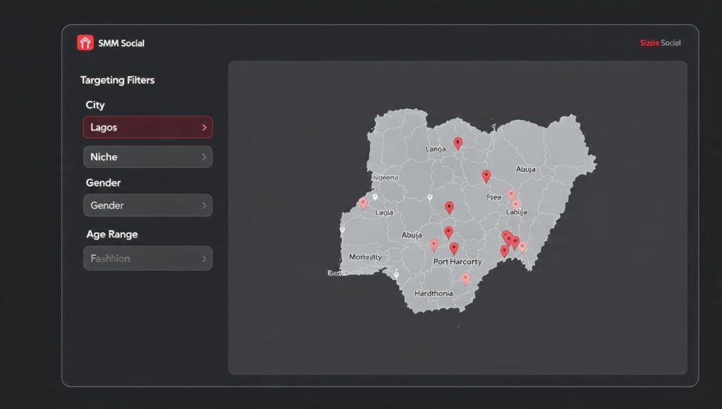 Sizzle Social Nigerian audience targeting dashboard with city-specific segmentation