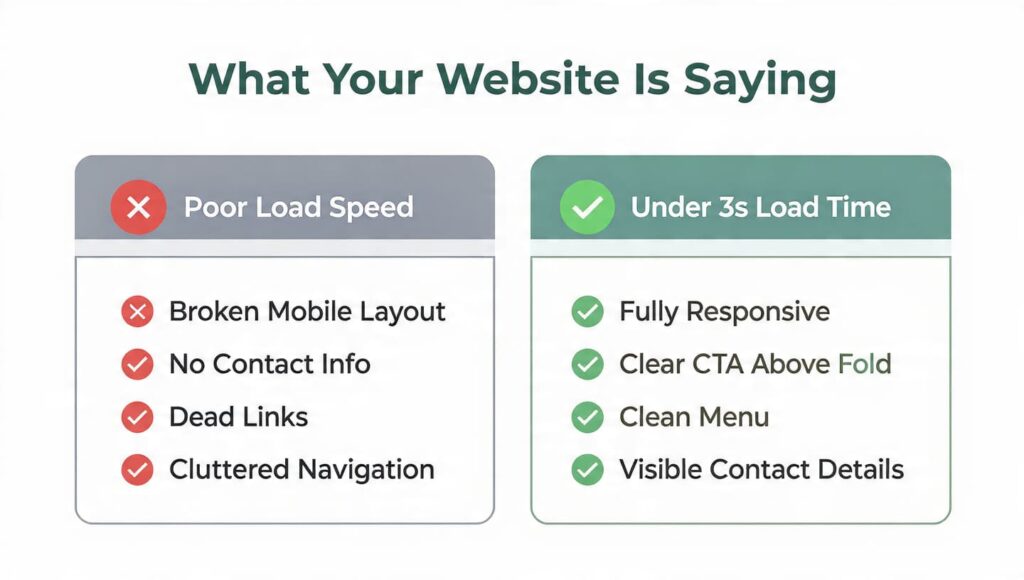 Website signals customers judge slow site mobile-unfriendly poor navigation trust