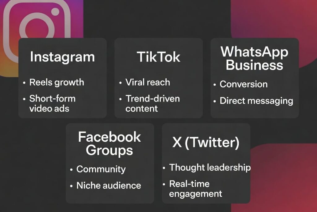 Platform comparison chart for Nigerian content growth showing Instagram TikTok WhatsApp Facebook and X