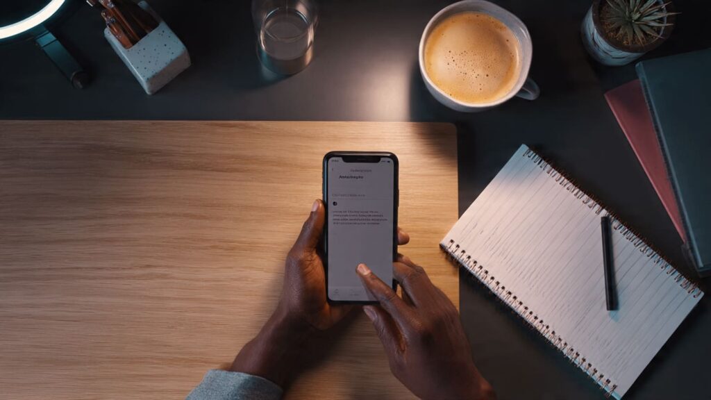 Nigerian creator typing an engaging question-based caption on Instagram