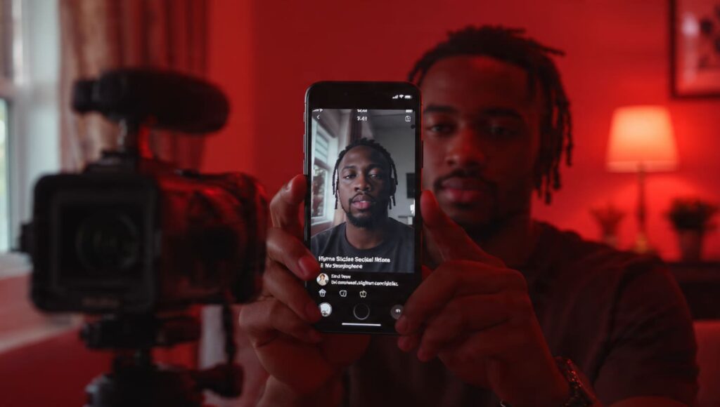 Nigerian creator recording a TikTok screen-recording tutorial showing Sizzle Social platform for affiliate promotion