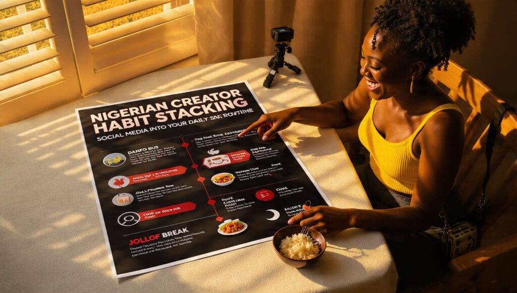 Nigerian social media habit stacking routine showing how to stay consistent without extra time blocks