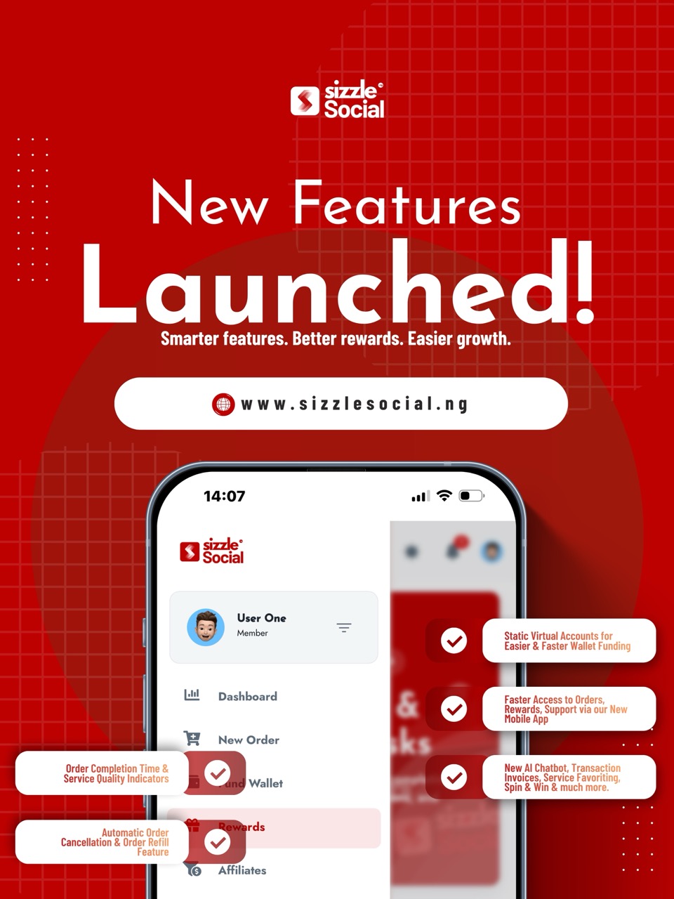 Complete overview of the latest Sizzle Social platform features including rewards, dashboard updates, virtual accounts, mobile app, AI chatbot and social media growth tools in Nigeria.