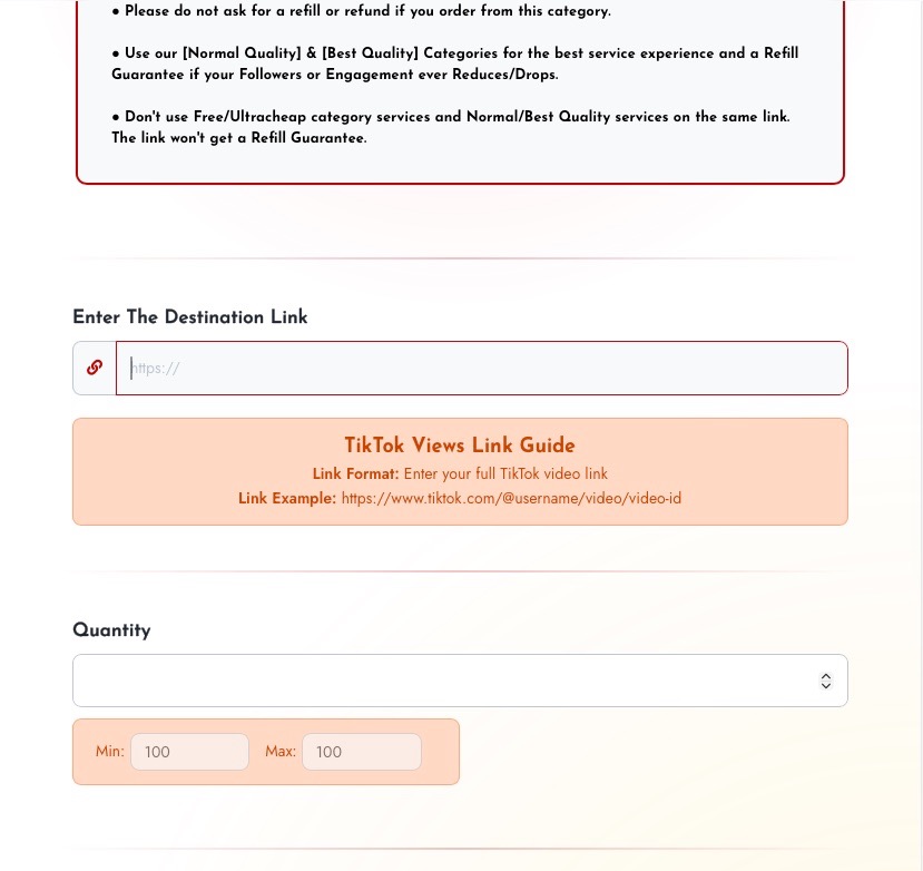 Automated order guidelines displayed before placing social media orders