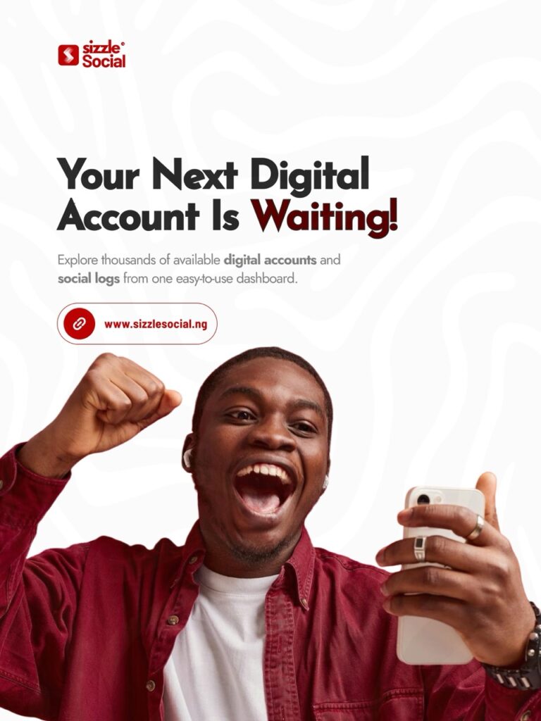 Sizzle Social design showing Digital Accounts and Social Logs available to browse from one dashboard in Nigeria